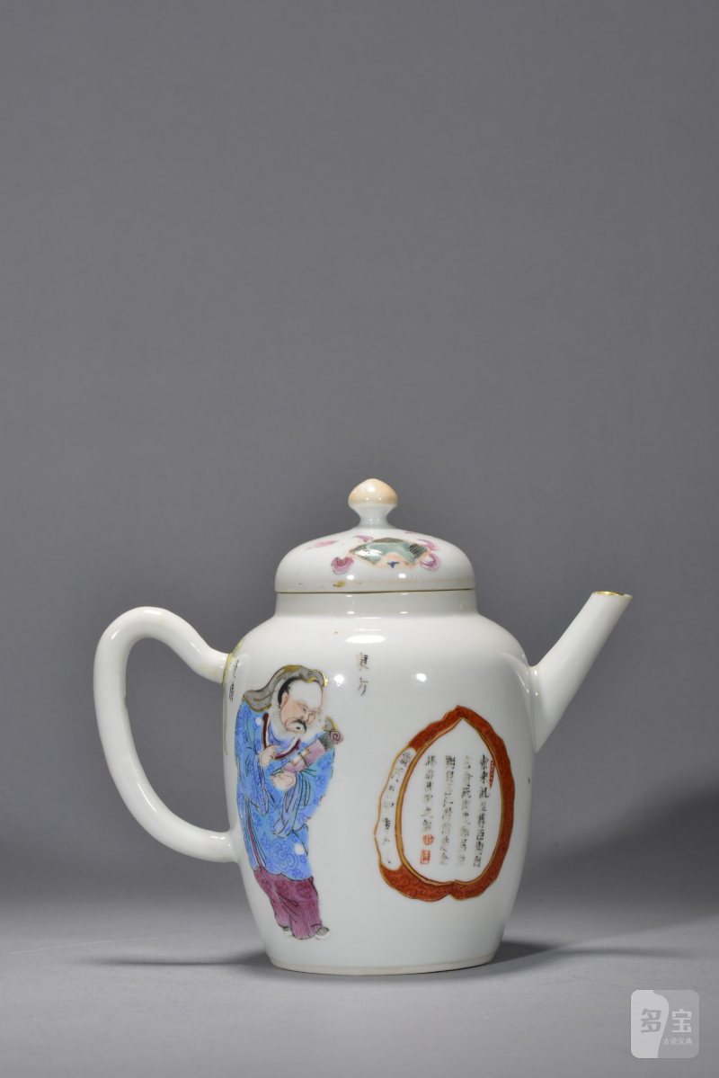 清咸丰 粉彩无双谱茶壶 - 图3